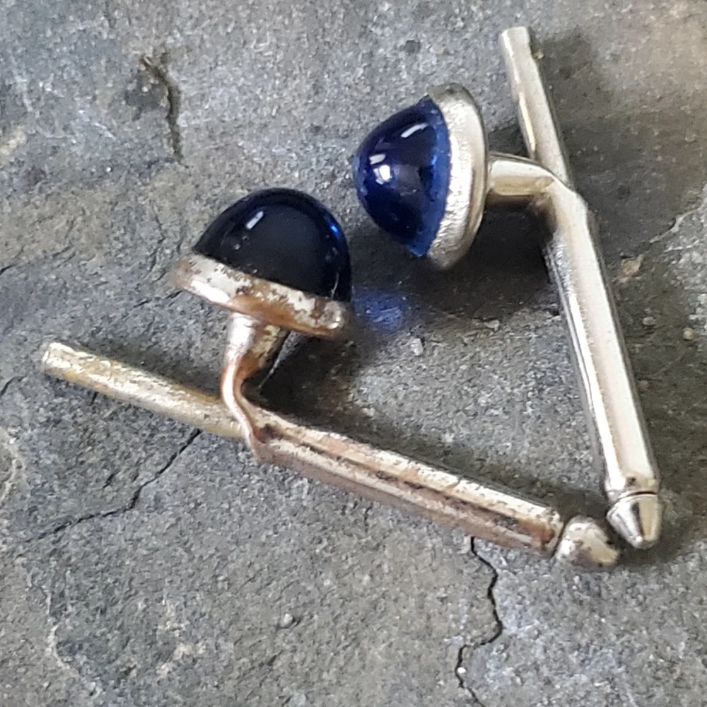 Vintage Sterling Silver Blue Stone Cufflinks